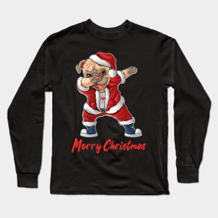 Dabbing Dog Santa Hat Merry Christmas Long Sleeve T-Shirt